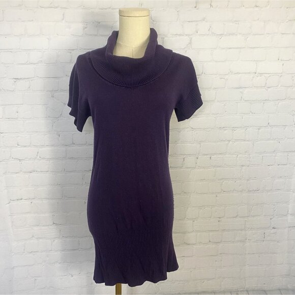 ⭐ 3/$15 Byer Purple Sweater Mini Dress Bodycon Cowl Neck M - Picture 1 of 8